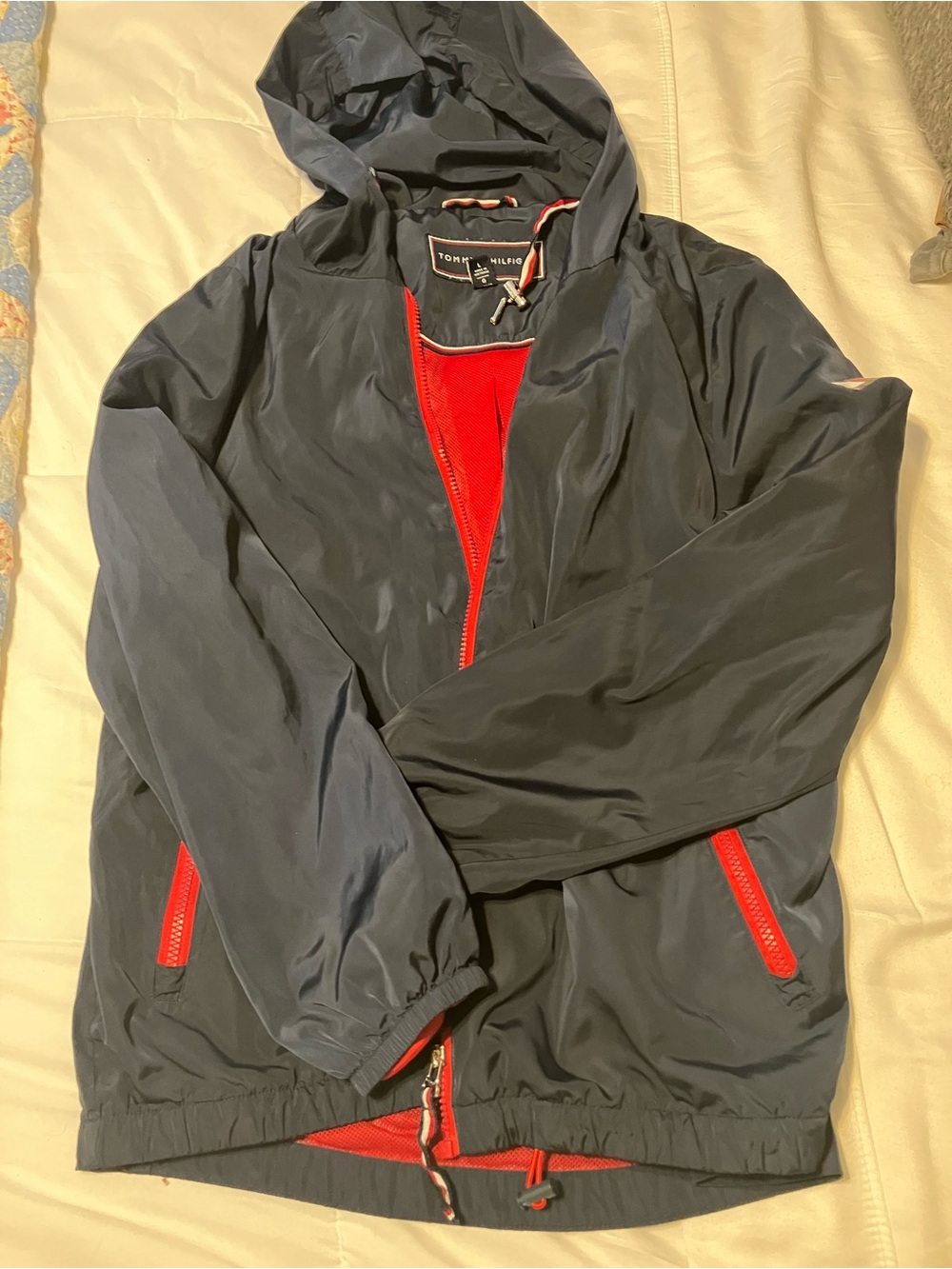 Tommy Hilfiger Navy Hooded Jacket with Red Trim